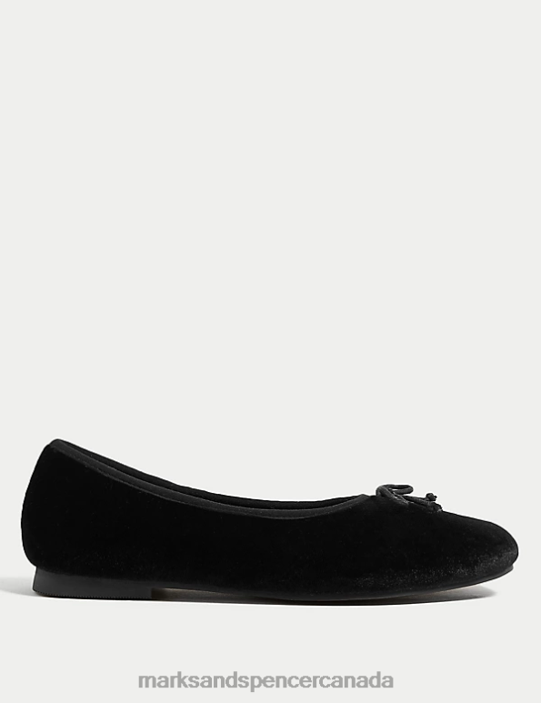 Women Black Footwear Marks & Spencer Velvet Bow Ballerina Slippers 20VTD3043 - Marks and Spencer Canada locations