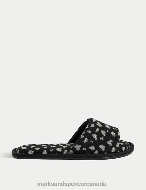 Marks and Spencer sale - Women Black Mix Footwear Marks & Spencer Printed Open Toe Mule Slippers 20VTD1839