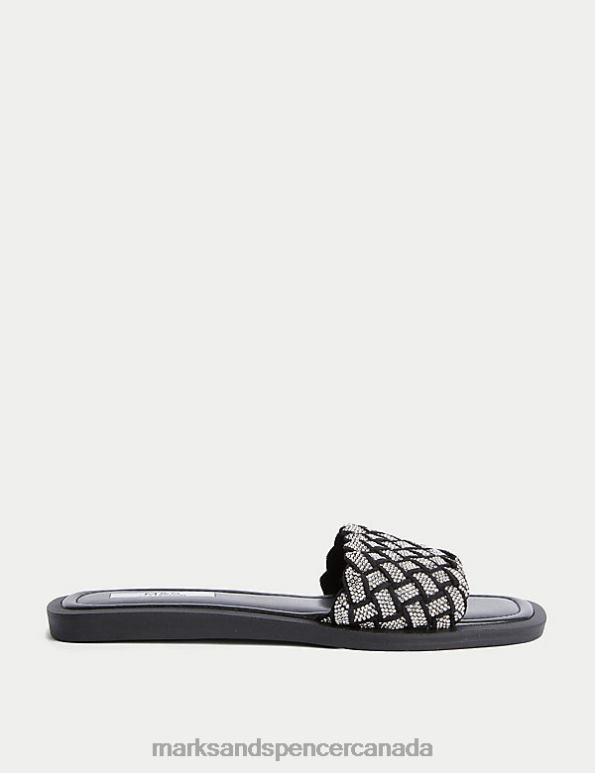 Marks and Spencer sale - Women Black Mix Footwear Marks & Spencer Woven Sparkle Flat Sliders 20VTD2480