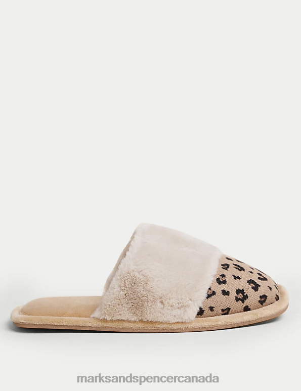 Marks and Spencer sale - Women Brown Mix Footwear Marks & Spencer Faux Fur Cuff Mule Slippers 20VTD2922