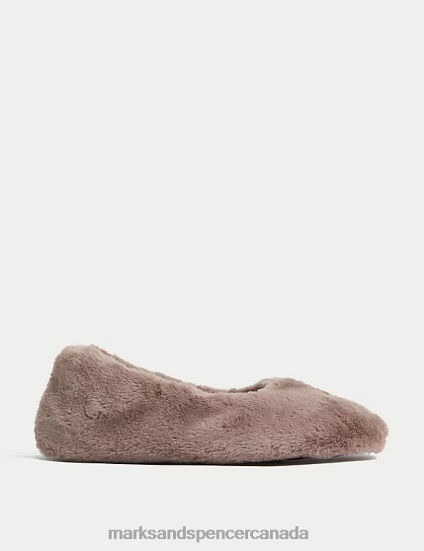 Marks and Spencer Canada - Women Chocolate Footwear Marks & Spencer Faux Fur Ballerina Slippers with Freshfeet 20VTD2411