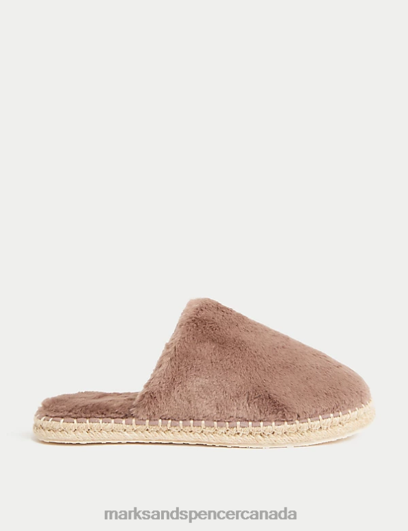 Marks and Spencer Canada - Women Chocolate Footwear Marks & Spencer Faux Fur Mule Slippers 20VTD3260