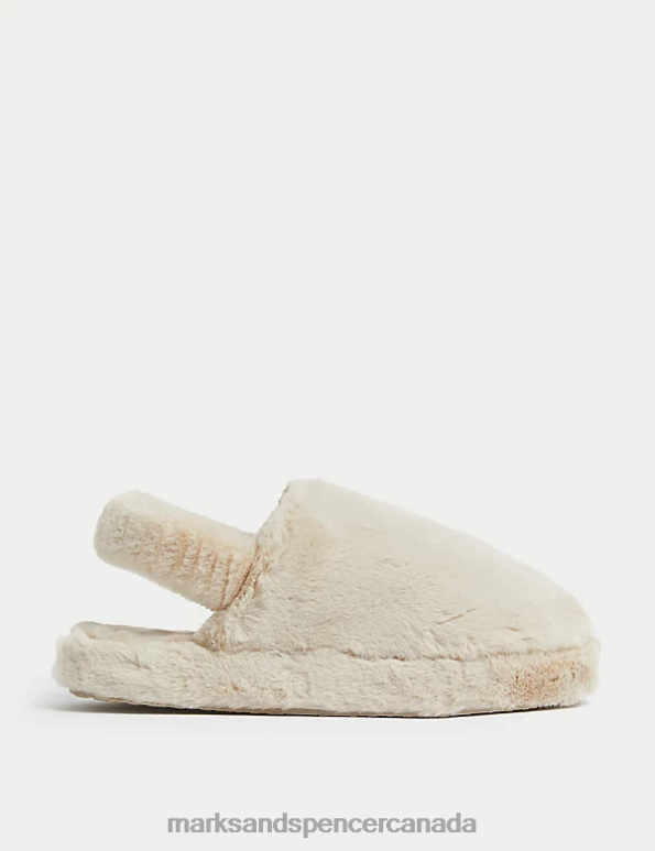 Marks and Spencer sale - Women Cream Footwear Marks & Spencer Faux Fur Slippers with Freshfeet 20VTD2157