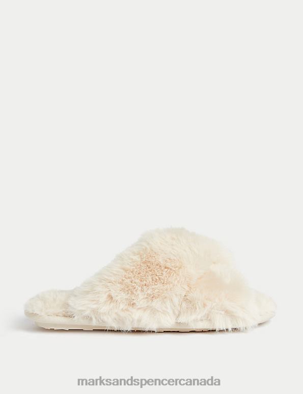 Marks and Spencer Canada - Women Honey Footwear Marks & Spencer Faux Fur Crossover Slider Slippers 20VTD1597