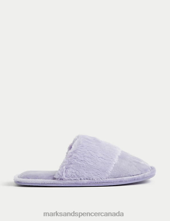 Women Lilac Footwear Marks & Spencer Faux Fur Cuff Mule Slippers 20VTD3226 - Marks and Spencer outlet