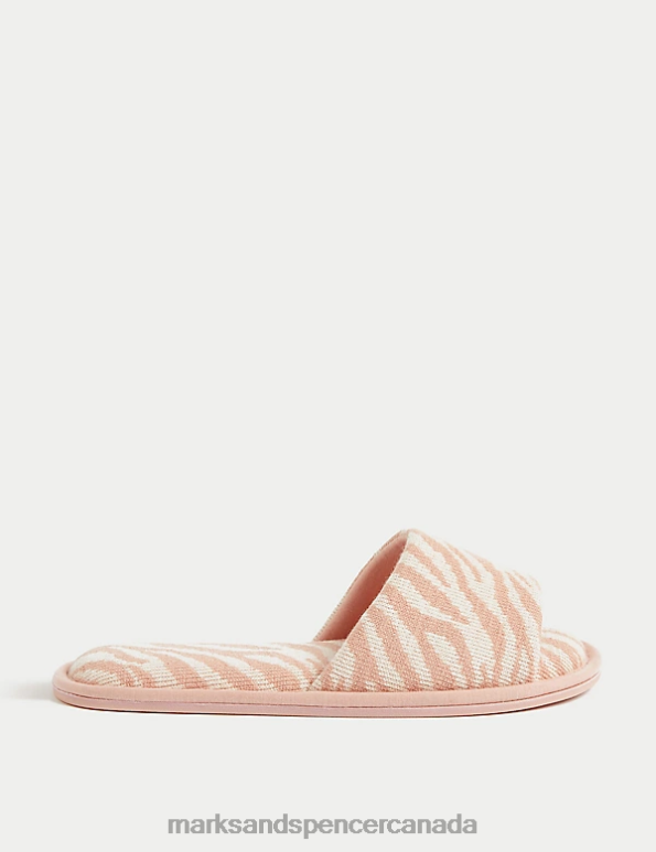 Women Pink Mix Footwear Marks & Spencer Zebra Print Open Toe Mule Slippers 20VTD560 - Marks and Spencer online