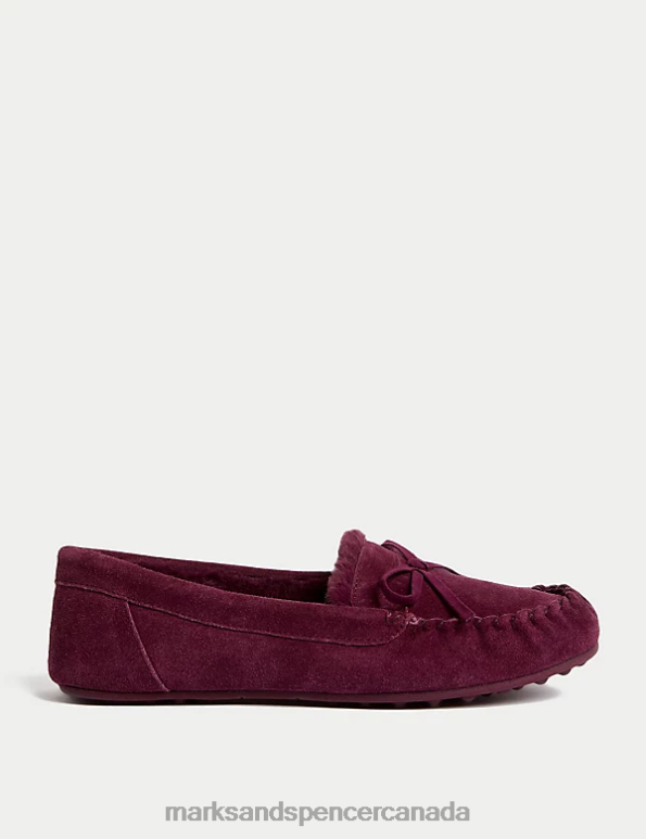 Marks and Spencer near me - Women Plum Footwear Marks & Spencer Suede Bow Faux Fur Lined Moccasin Slippers 20VTD3473