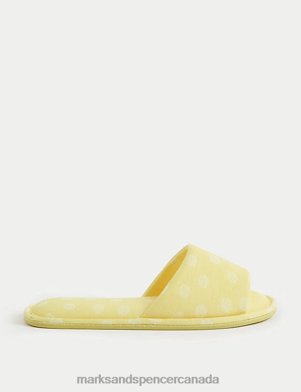 Women Soft Yellow Footwear Marks & Spencer Shell Print Open Toe Mule Slippers 20VTD2326 - Marks and Spencer outlet