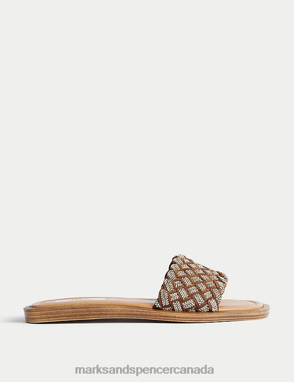 Marks and Spencer near me - Women Tan Footwear Marks & Spencer Woven Sparkle Flat Sliders 20VTD2138