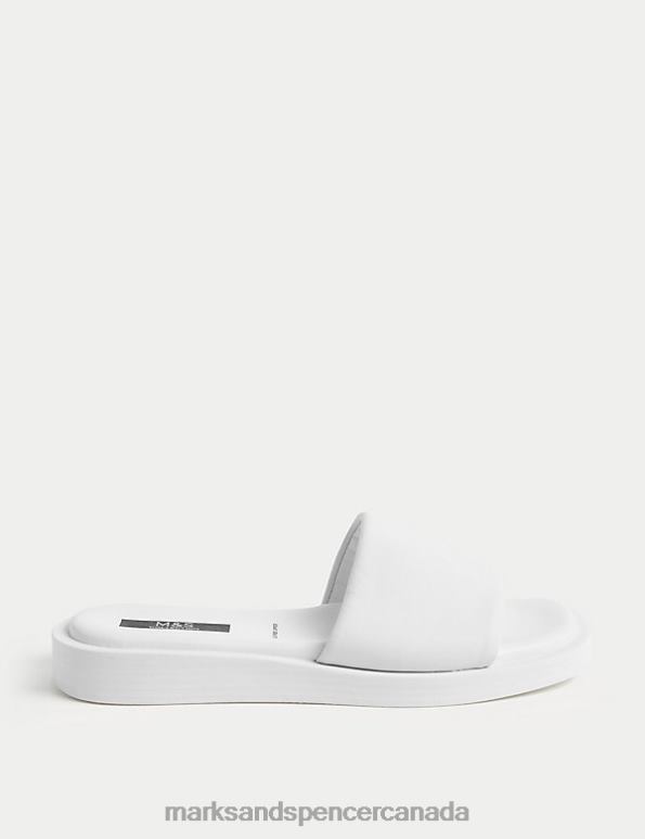 Women White Footwear Marks & Spencer Leather Flat Sliders 20VTD3040 - Marks and Spencer online