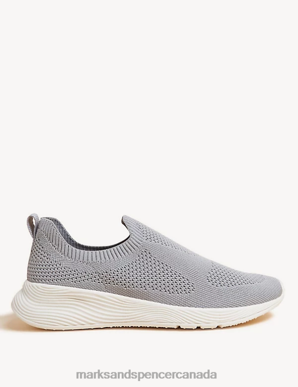 Women Grey Footwear Marks & Spencer Knitted Slip On Trainers 20VTD1877 - Marks and Spencer Canada locations