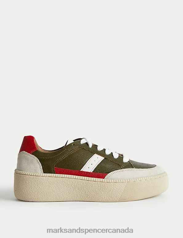 Marks and Spencer Canada - Women Khaki Mix Footwear Marks & Spencer Lace Up Side Detail Trainers 20VTD1197