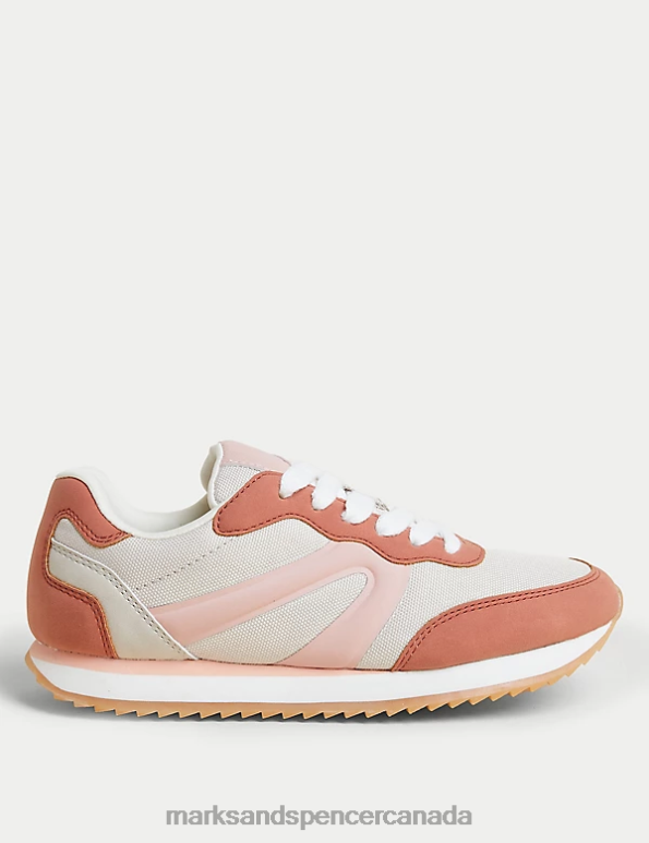 Women Pink Mix Footwear Marks & Spencer Lace Up Side Detail Trainers 20VTD2044 - Marks and Spencer outlet