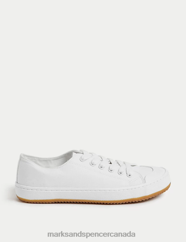 Marks and Spencer near me - Women White Footwear Marks & Spencer Canvas Lace Up Stripe Trainers 20VTD2112