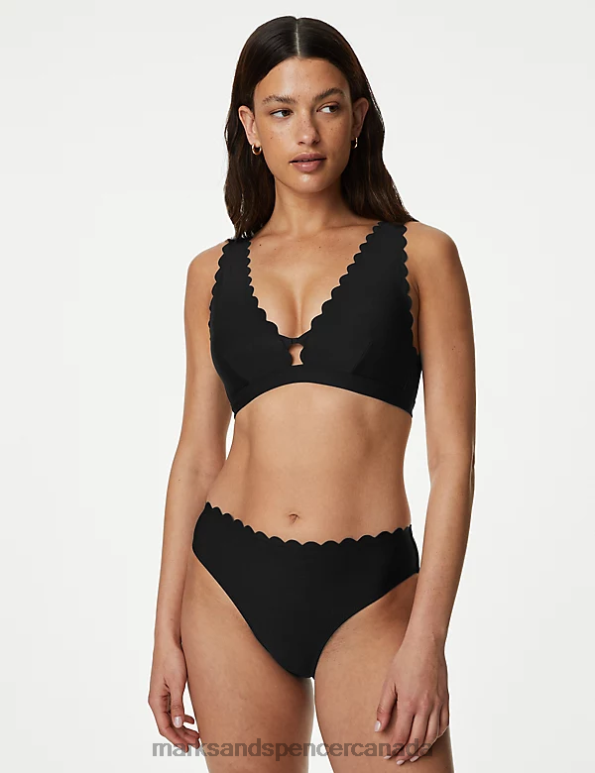 Women Black Swimwear & Beachwear Marks & Spencer Neoprene Scallop High Leg Bikini Bottoms 20VTD3289 - Marks and Spencer outlet