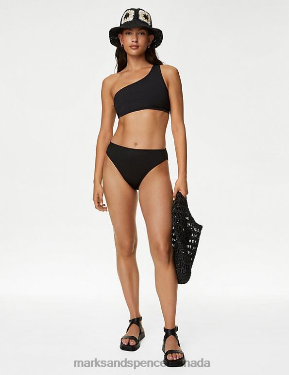 Women Black Swimwear & Beachwear Marks & Spencer Textured High Waisted Bikini Bottoms 20VTD2856 - Marks and Spencer Canada locations