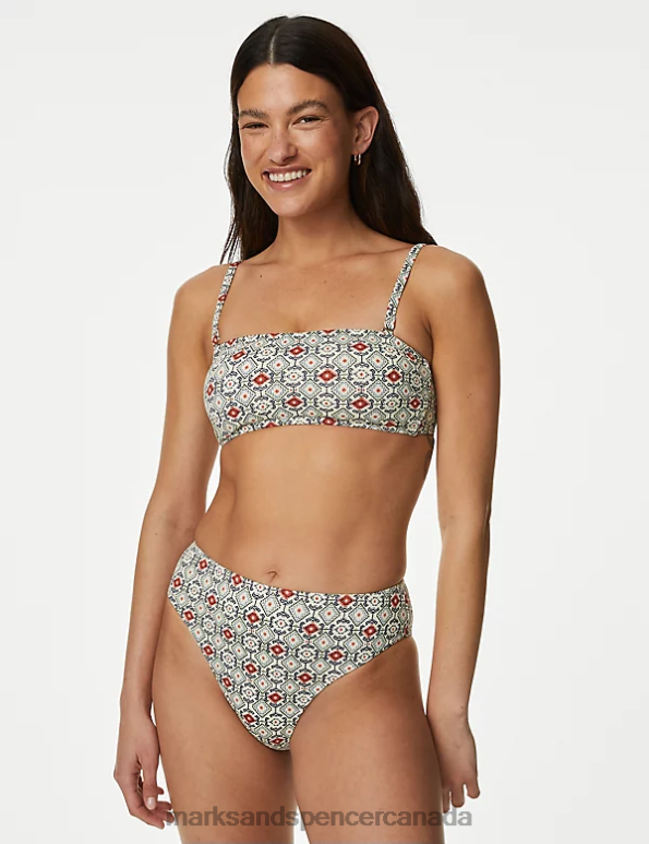 Marks and Spencer near me - Women Ivory Mix Swimwear & Beachwear Marks & Spencer Tummy Control Printed High Leg Bikini Bottoms 20VTD2004