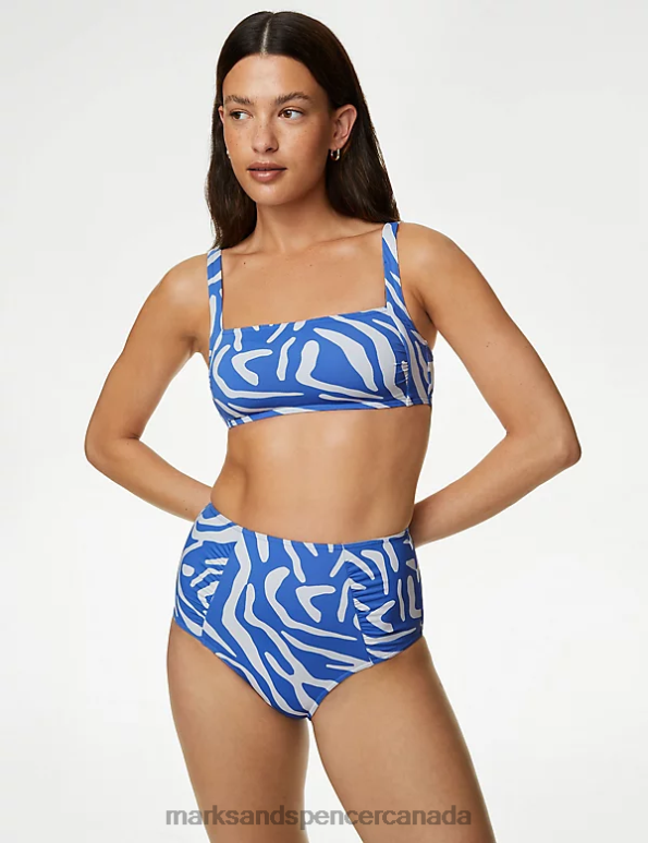 Marks and Spencer sale - Women Light Blue Mix Swimwear & Beachwear Marks & Spencer Tummy Control Printed Ruched Bikini Bottoms 20VTD3497