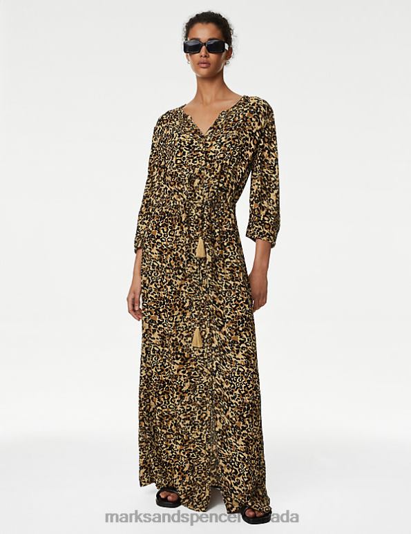 Women Brown Mix Swimwear & Beachwear Marks & Spencer Printed V-Neck Tie Waist Maxi Beach Dress 20VTD1158 - Marks and Spencer Canada locations