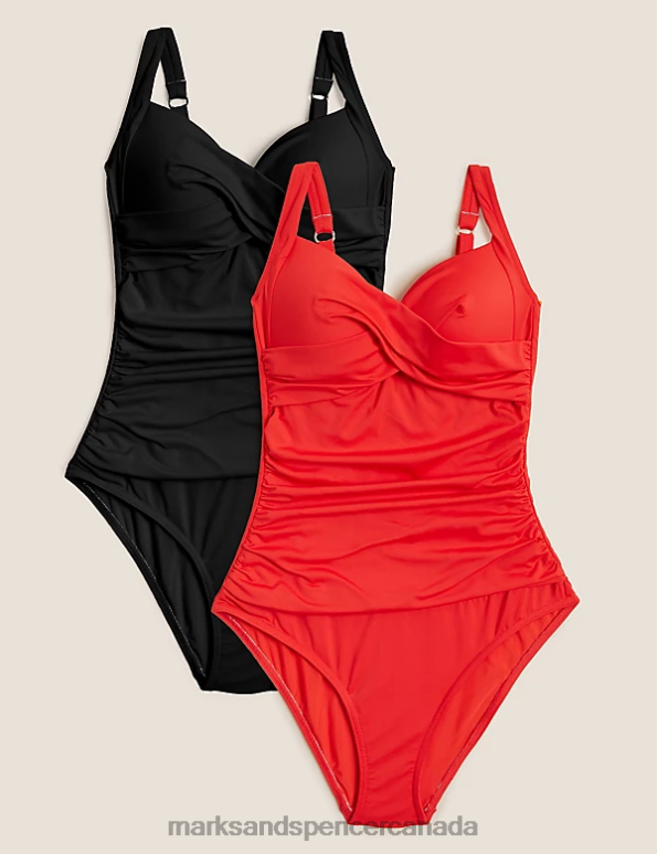 Women Black Mix Swimwear & Beachwear Marks & Spencer 2 Pack Tummy Control Plunge Swimsuits 20VTD1751 - Marks and Spencer online