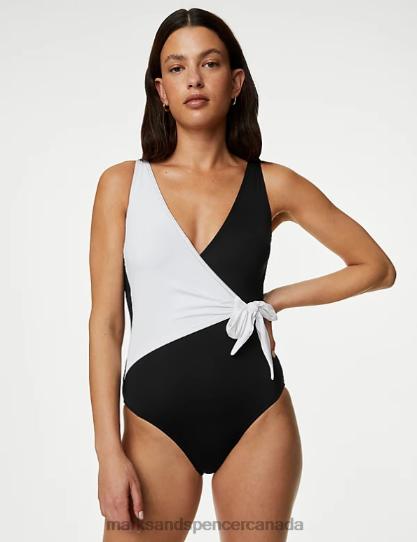 Marks and Spencer sale - Women Black Mix Swimwear & Beachwear Marks & Spencer Tummy Control Wrap Plunge Swimsuit 20VTD301