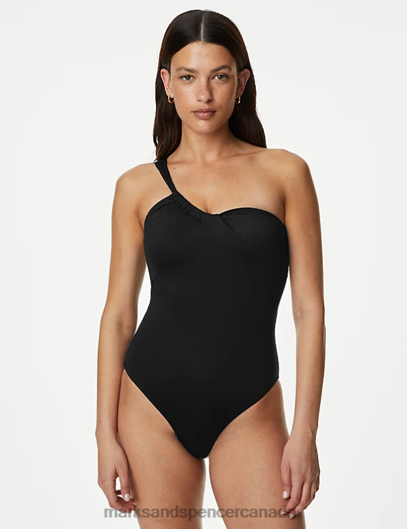 Women Black Swimwear & Beachwear Marks & Spencer Ruched One Shoulder Swimsuit 20VTD2918 - Marks and Spencer outlet