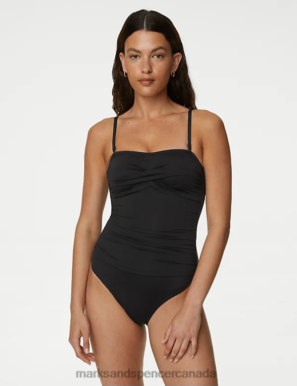 Marks and Spencer near me - Women Black Swimwear & Beachwear Marks & Spencer Tummy Control Padded Bandeau Swimsuit 20VTD2221