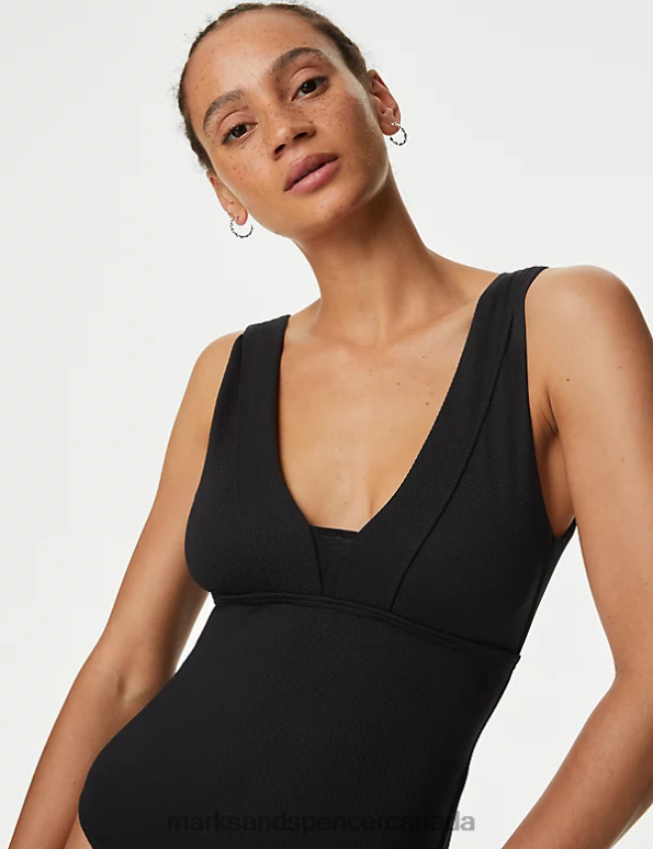 Women Black Swimwear & Beachwear Marks & Spencer Tummy Control Padded Plunge Swimsuit 20VTD1984 - Marks and Spencer Canada locations