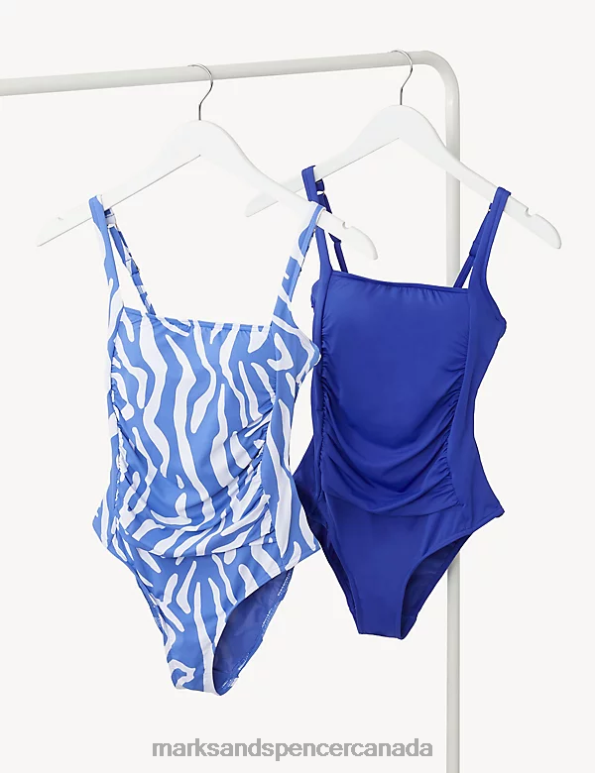 Marks and Spencer near me - Women Blue Mix Swimwear & Beachwear Marks & Spencer 2pk Tummy Control Square Neck Swimsuits 20VTD2399