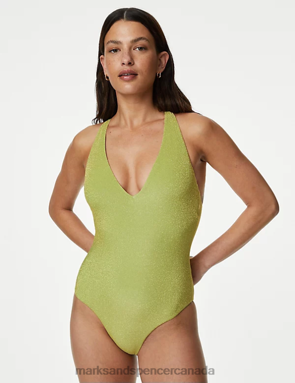 Marks and Spencer sale - Women Medium Green Swimwear & Beachwear Marks & Spencer Sparkle Plunge Swimsuit 20VTD1146