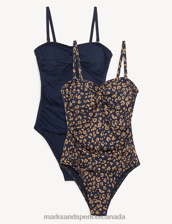 Marks and Spencer sale - Women Navy Mix Swimwear & Beachwear Marks & Spencer 2pk Tummy Control Bandeau Swimsuits 20VTD2333