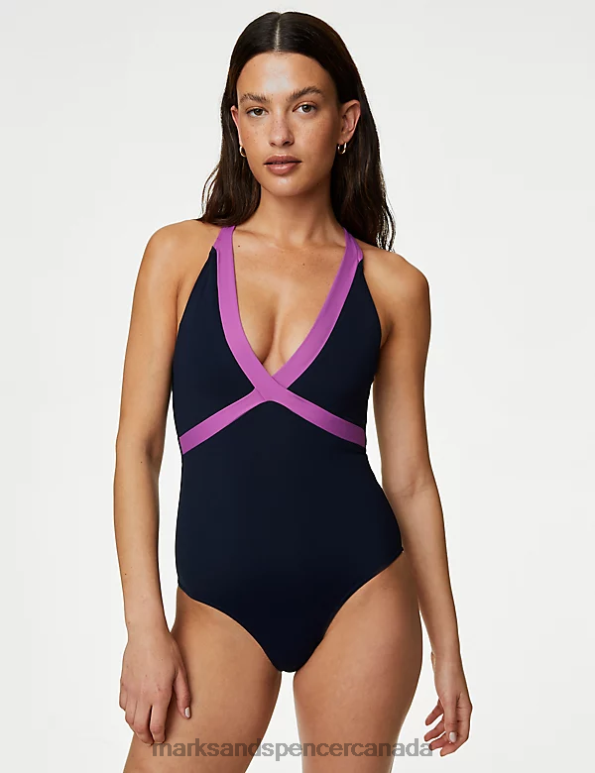 Marks and Spencer sale - Women Navy Mix Swimwear & Beachwear Marks & Spencer Monochrome Padded Plunge Swimsuit 20VTD2038