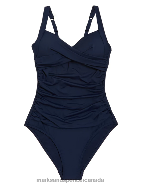 Women Navy Swimwear & Beachwear Marks & Spencer Tummy Control Padded Ruched Plunge Swimsuit 20VTD557 - Marks and Spencer outlet