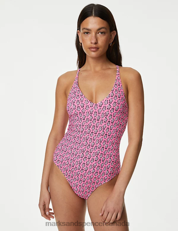 Marks and Spencer near me - Women Pink Mix Swimwear & Beachwear Marks & Spencer Printed Tie Detail Plunge V-Neck Swimsuit 20VTD2320