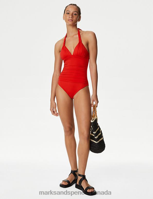 Women Poppy Swimwear & Beachwear Marks & Spencer Padded Ruched Halterneck Plunge Swimsuit 20VTD120 - Marks and Spencer outlet