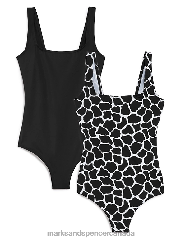 Marks and Spencer sale - Women White Mix Swimwear & Beachwear Marks & Spencer 2 Pack Printed Scoop Neck Swimsuits 20VTD3063